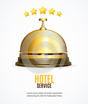 Hotel Reception Service Banner with Realistic Detailed 3d Reception Bell. Vector