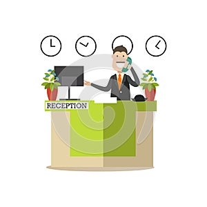 Hotel receptionist vector illustration in flat style