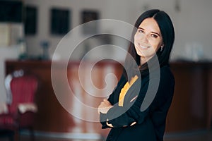 Hotel Receptionist Woman Welcoming Guests with a Smile