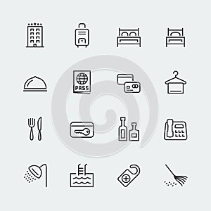 Hotel related icons set, outline style