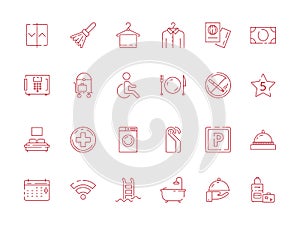 Hotel related signs. Fireplace travel icon breakfast area toilet wifi parking child place wardrobe vector hotel symbols