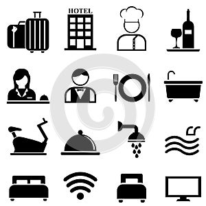 Hotel, resort and hospitality icon set