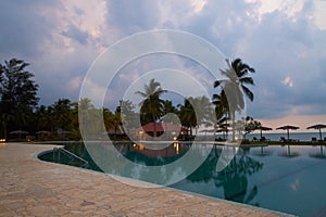 A Hotel or Resort Pool at Dusk