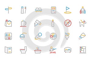 Hotel and Restaurant Colored Outline Vector Icons 7