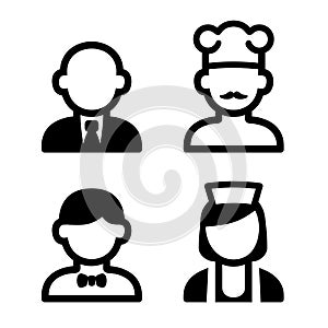 Hotel and Restaurant Staff Icons Set. Vector