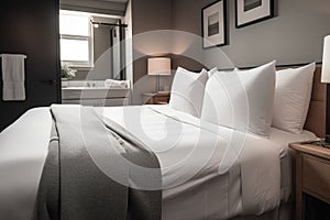 Instalación que proporciona servicios de alojamiento crujiente lavadero toallas sobre el una cama 