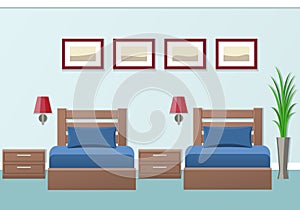 Hotel room interior. Vector illustration.