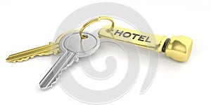 Hotel room keys on white background. 3d illustration