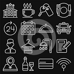 Hotel Room Service Related Icon Set. Line Style Vector