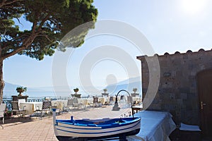 The hotel`s terrace overlooking the Marina Grande beach