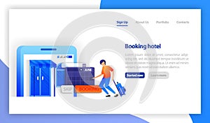 Hotel search and booking online. Isomatric reservation application interface. Customer determines the date of the hotel