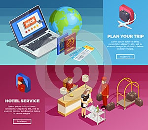 Hotel Service 2 Isometric Webpage Banners