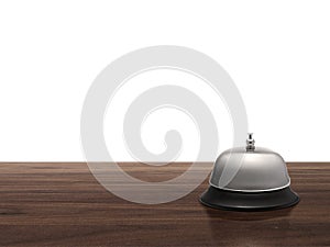 Hotel service bell on wood counter isolated on white background