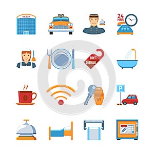 Hotel Service Flat Design Icons