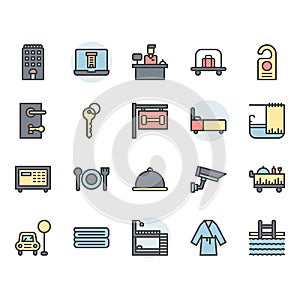 Hotel service icon and symbol set in color outline design