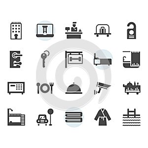 Hotel service icon and symbol set in glyph design