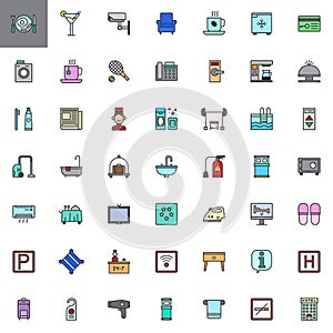 Hotel services and facilities filled outline icons set