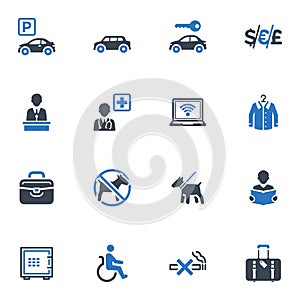 Hotel Services and Facilities Icons, Set 1 - Blue