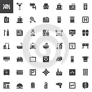 Hotel services and facilities vector icons set