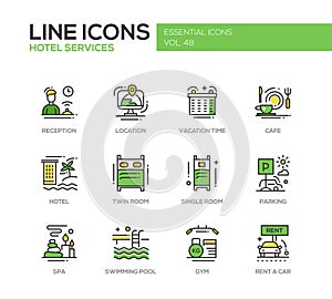 Hotel Services - flat design line icons set