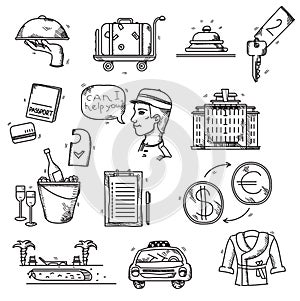 Hotel Services icons doodle hand drawn style