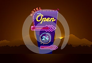 Hotel sign buib and neon open