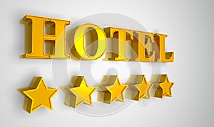 Hotel sign gold on white 5 stars