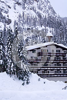 Hotel in snow vertical