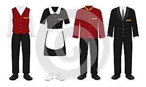 Hotel staff uniform set, vector illustration isolated