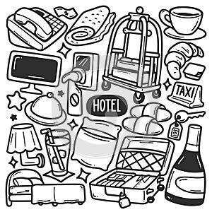 Hotel Stickers Hand Drawn Doodle Coloring Vector