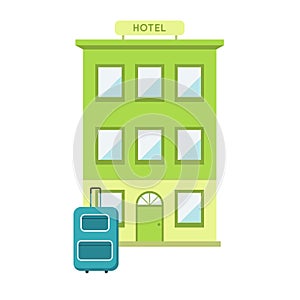 Hotel with suitcase flat vector illustration