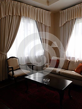 Hotel suite sitting room space