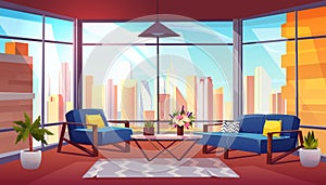 Hotel suite in skyscraper cartoon vector interior