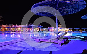 Hotel swimming pool at night