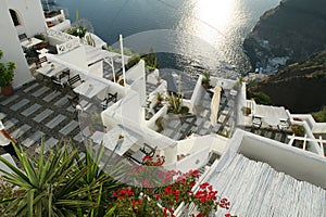 Hotel terrace in Santorini Greece