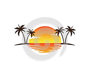 Hotel tourism holiday summer beach coconut palm tree vector logo design