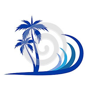 Hotel tourism holiday summer beach coconut palm tree vector logo design