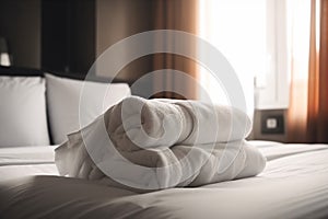 hotel towel resort service fresh luxury home white bed room. Generative AI.