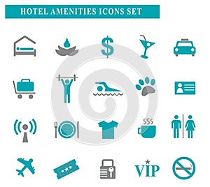 Hotel travel amenities icon set symbols