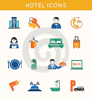 Hotel travel flat icons set