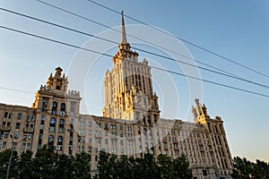 Hotel Ukraina, Moscow City, Russia during a sunset