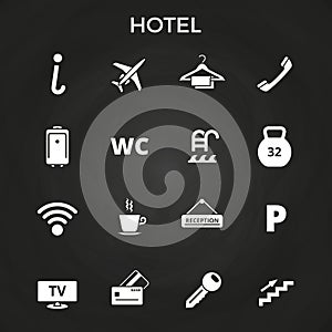 Hotel vector icons set on blackboard