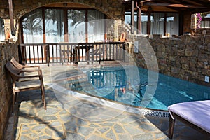 Hotel veranda and swimming pool