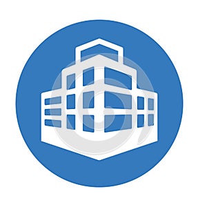 Hotel, warehouse, building icon. Blue color design