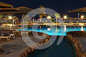 Hotel water pool at night