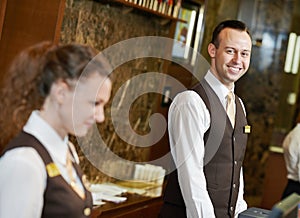 Hotel worker on reception