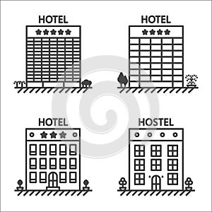 Hotels and hostel line vector icon set photo