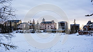 Hotels in Strbske pleso, High Tatras, Slovak republic, sunset sc