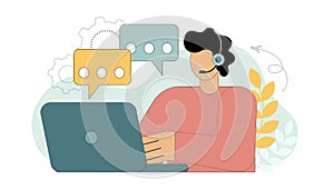 The hotline operator advises clients. Customer service, technical support Vector illustration on white background