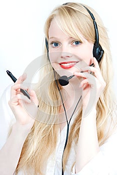 Hotline operator with headset